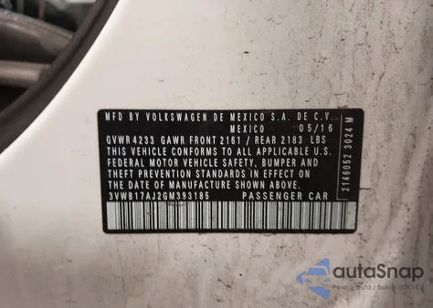 2016 Volkswagen Jetta 1.8T Sport from USA, damaged, VIN 3VWB17AJ2GM393185